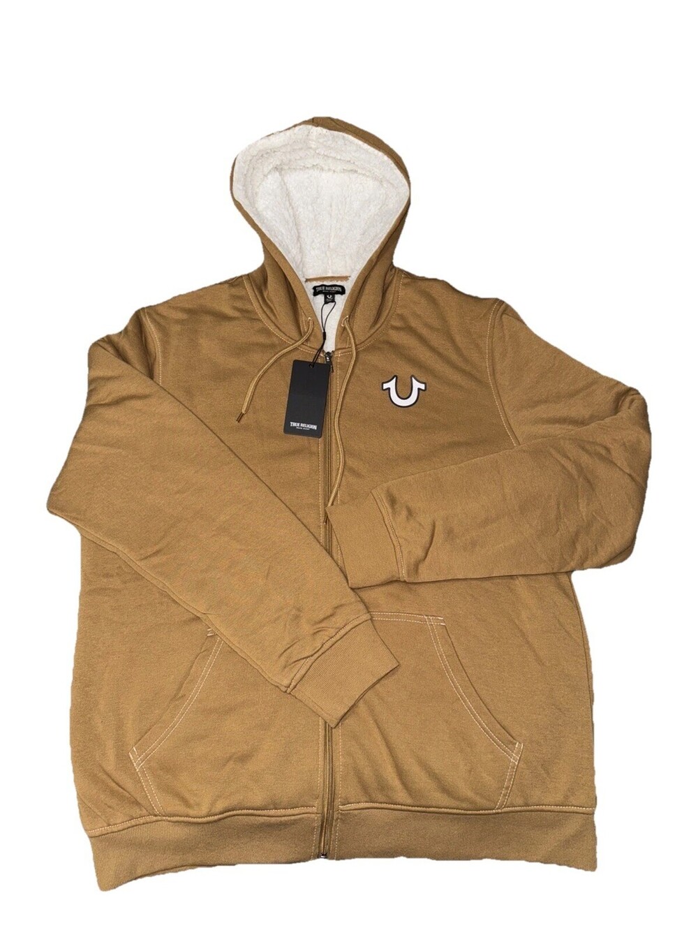 True Religion Horseshoe/Buddha Sherpa Zip Hoodie Men Sz XL Dijon MSRP $159 New